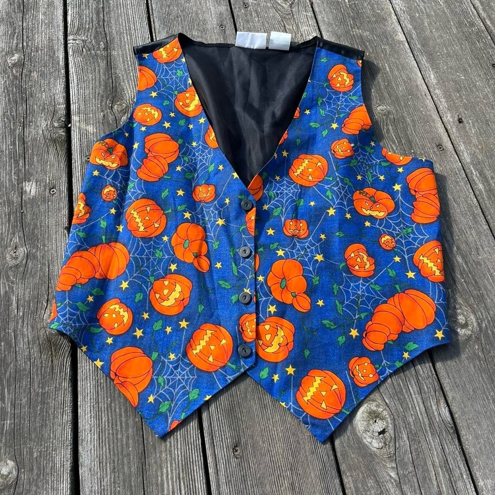 Basic Editions Jack O’lantern Print Halloween Vest - image 1